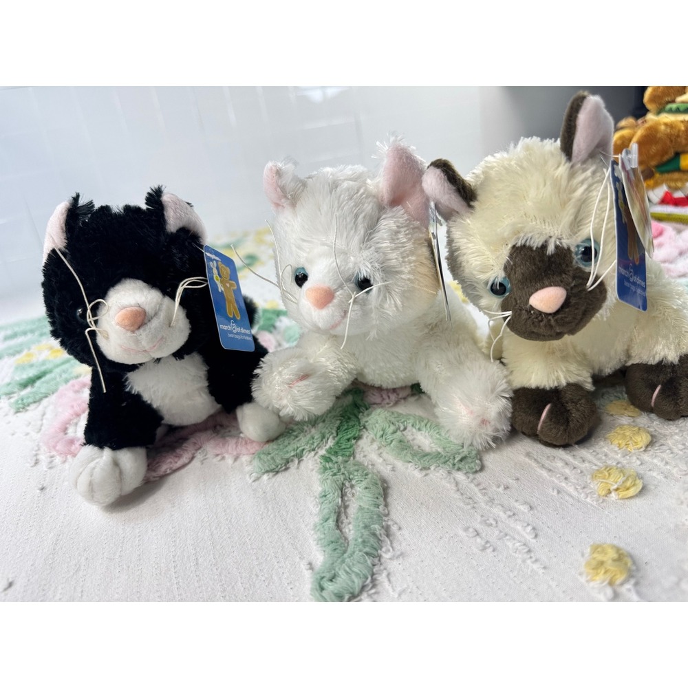 Plushland March of Dimes Kitten Plush Set Tuxedo White Siamese Bean Bag 3pc